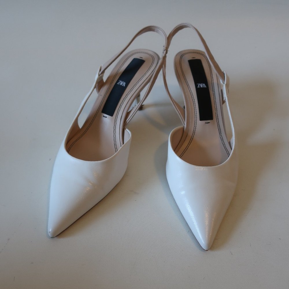 Womens Zara White Pointy Slingback Heels 39 US/9 *